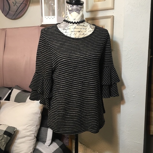 Anthropology W5 striped ruffle sleeve top - Picture 2 of 9